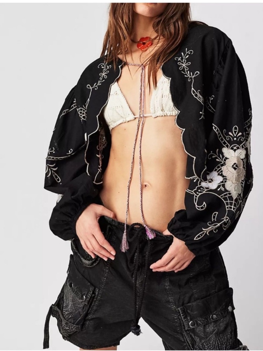 NWOT Free People Moon Bay Black Drawstring Parachute Shorts